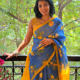 Nisha Bloom Organza Saree - Blue