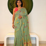 Tushara Zari Checks Tussar Saree - Mint