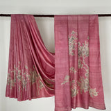 Veena Floral Art Tussar Saree - Pink and Beige