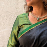 Green Zari Striped Silk Blouse