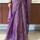 Metallic zari striped organza saree
