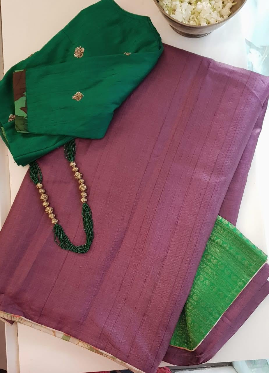 Apoorva -Mauve tussar saree with green kanchi silk pallu