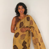 Fiza Leaf Chiffon Saree - Brown