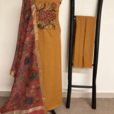 Kalamkari Applique Cotton Kurta Set - Ochre