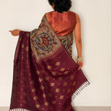 Kalpataru Half and Half Kalamkari Silk Saree - Maroon