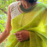 Nisha Foliage Organza Saree - Citron