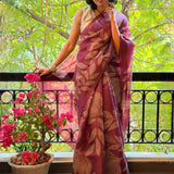 Nisha Foliage Organza Saree - Wine