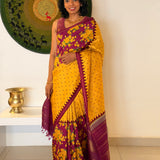 Mila Ochre Colour-Blocked Kanchipuram Silk Saree