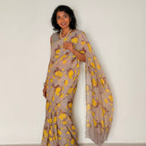 Fiza Sprig Chiffon Saree - Yellow