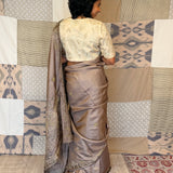 Water Lily Embroidered Tussar Silk Saree - Beige