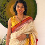 Tissue Woven Ikat Silk Saree - Beige