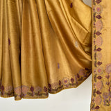 Water Lily Embroidered Tussar Silk Saree - Mustard