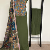Kalamkari Mirrorwork Cotton Kurta Set - Olive Green
