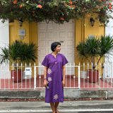 Tropical Blooms Applique Dress - Purple