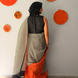 Tuhina Stripes Print Play Organza Saree - Orange