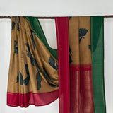 Kalpataru Parakeets Kalamkari Silk Saree - Mustard