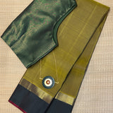 Offset Border Kanchipuram Silk Saree - Olive