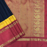 Mishrita Twin Border Chiffon Saree - Navy Blue, Red and Yellow