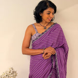 Zephyr Cutwork Embroidered Cotton Saree - Purple