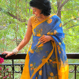 Nisha Bloom Organza Saree - Blue