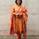 Coral Embroidered Silk Kurta Set