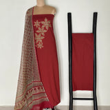 Amaryllis Unstitched Cotton Kurta Set - Terracotta