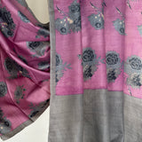 Veena Floral Tussar Saree - Lilac and Grey