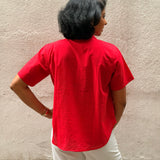 Red Embroidered Cotton Shirt