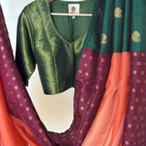 Mishrita Floral Border Organza Saree - Orange, Maroon and Green