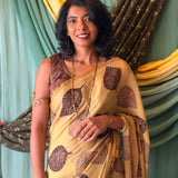 Fiza Leaf Chiffon Saree - Brown