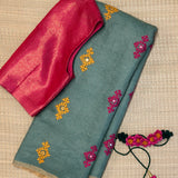 Tushara Zari Checks Tussar Saree - Sage