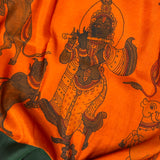 Kalpataru Kamadhenu Half and Half Kalamkari Silk Saree - Orange