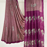 Veena Plaid Flowers Tussar Saree - Purple