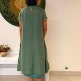 Green Tussar Embroidered Dress