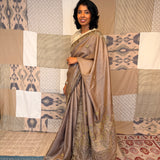 Water Lily Embroidered Tussar Silk Saree - Beige