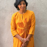 Yellow Chanderi Applique Kurta Set