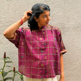 Kaleidoscope Fraction Kanchi Cotton Shirt - Plum
