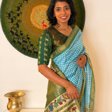 Kalpataru Printed Checks Kanchi Silk Saree - Blue