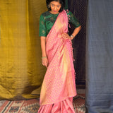 Nihira Terraced Fields Kanchipuram Silk Saree - Pink