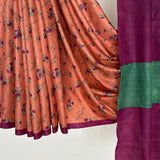 Veena Floral Tussar Saree - Peach and Violet
