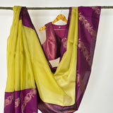 Mishrita Creeper Border Organza Saree - Citron and Violet