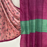 Veena Floral Tussar Saree - Pink and Violet