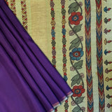 Kalpataru Floral Kalamkari Silk Saree - Violet and Green