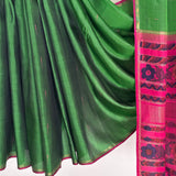 Kalpataru Raindrop Kalamkari Silk Saree - Green and Pink
