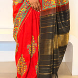 Mila Ajrakh Noir Kanchipuram Silk Saree - Red