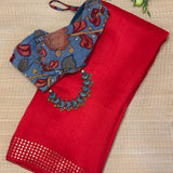 Sequinned Matka Silk Saree - Red