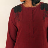 Elements Gridlock Applique Kurta - Brick