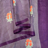 Veena Plaid Flowers Tussar Saree - Violet