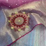 Sequinned kutch embroidered organza saree