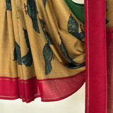Kalpataru Parakeets Kalamkari Silk Saree - Mustard